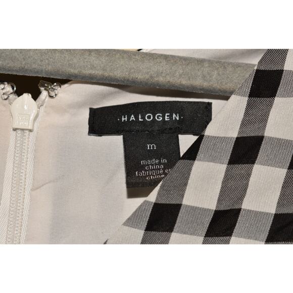 HALOGEN $128 Black White Gingham Check V-Neck Puff‎ Sleeve Midi Dress Medium - Picture 6 of 6